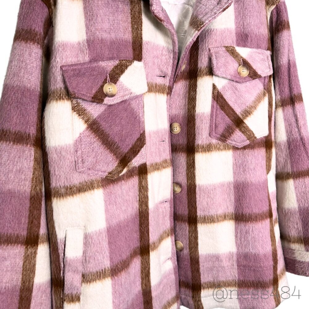 Sebby Shacket Pink/Brown Plaid NWT Large - Picture 3 of 6
